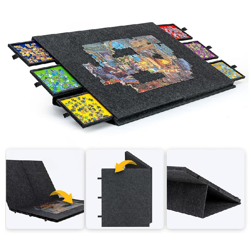 ArtisanFelt™ ArtisanFelt™ 360° Rotating Puzzle Board with 6 Felt Drawers - Handcrafted Organic Merino Wool