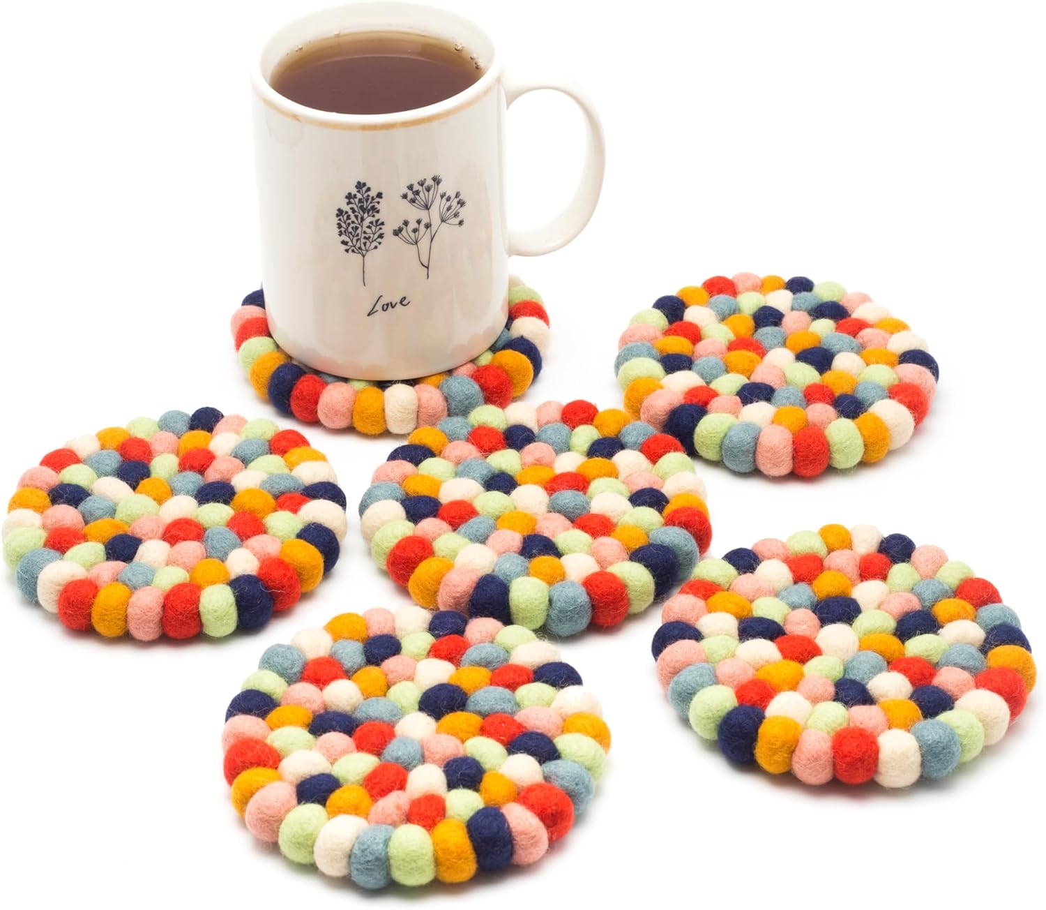 ArtisanFelt™ ArtisanFelt™ Handmade Wool Felt Ball Coasters - Handcrafted Organic Merino Wool